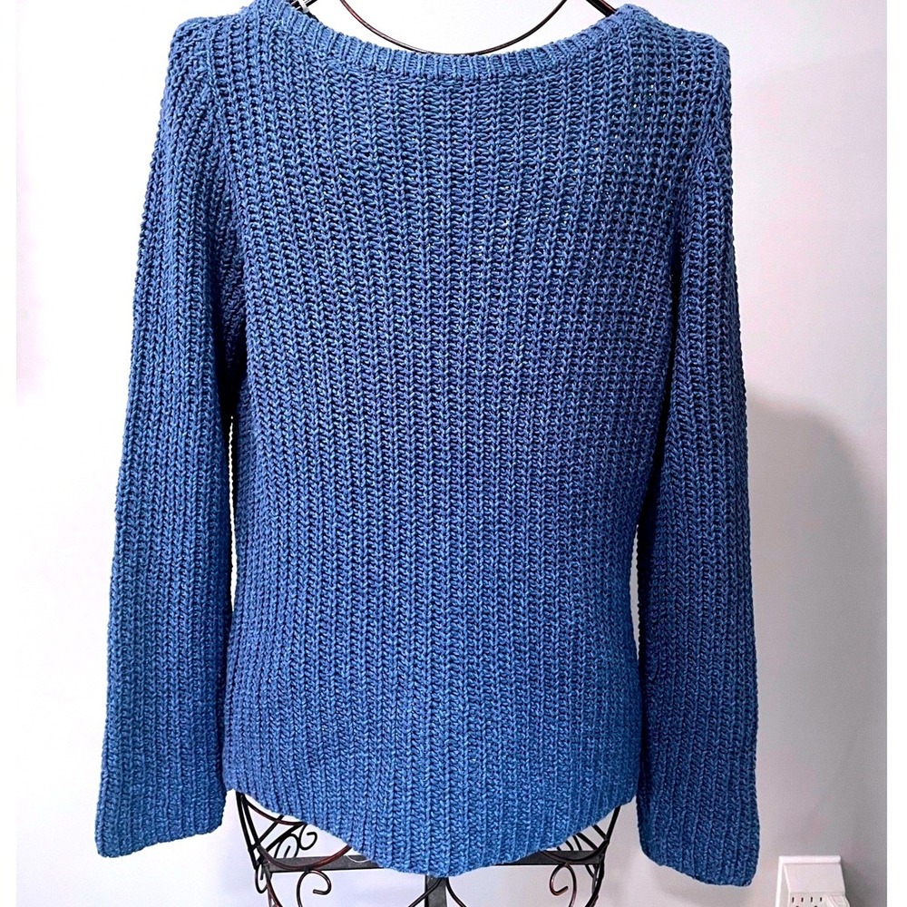 Lauren Ralph Lauren Blue Shaker Knit Cotton Sweater XL Crew Neck Ribbed Pullover